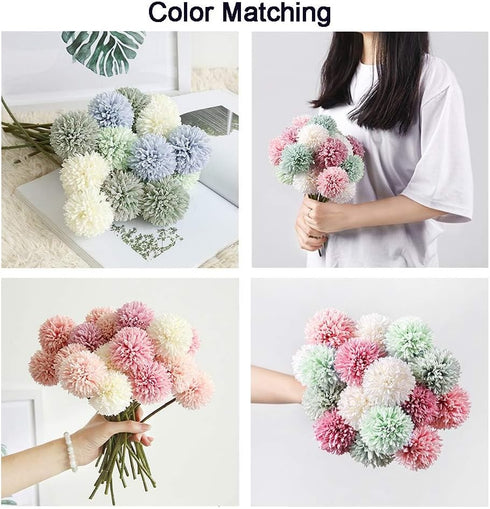 10Pcs Artificial Fake Flower Plants Silk Chrysanthemum Ball Hydrangea Arrangements for Wedding Bouquets Decor Home