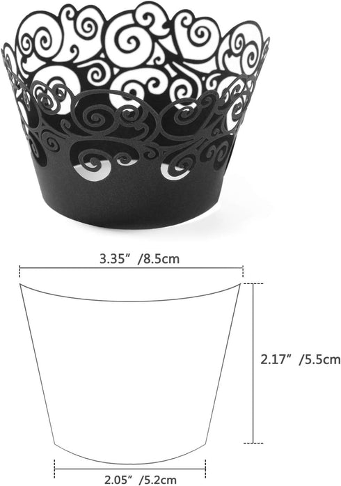 KPOSIYA Cupcake Wrappers, 100 Pack Filigree Artistic Bake Cake Paper Cup, Black, for Wedding Party Birthday