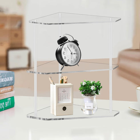Tasybox 2 Tier Corner Shelf, Acrylic Bathroom Counter Organizer for Kitchen, Office, Vanity, Makeup, Spice