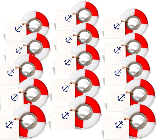 OurWarm PartyTalk 50pcs Nautical Wedding Favors Lifesaver Bottle Opener with Anchor Tags