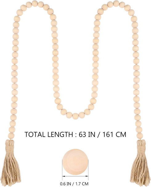 Garneck 63in Rustic Country Wood Bead Tassel, Farmhouse Wall Hanging Prayer Beads for Home Christmas Decoration