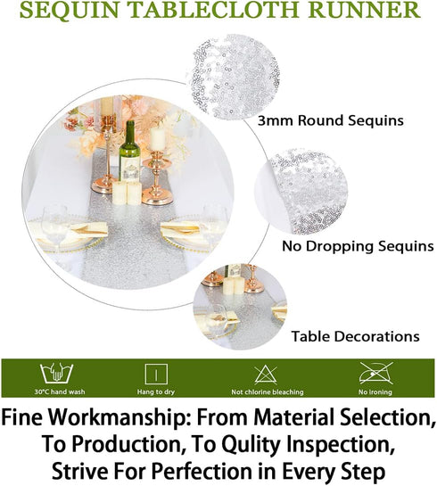 ShinyBeauty Silver Sequin Tassel Dresser Scarves or Table Runner, 12x72 Inch Elegant Wedding Event Decoration