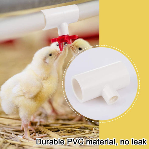 20 Pack Chicken Waterer PVC Tee Fittings - Fully Automatic for Threaded Chicken Waterer Nipples/Cups/Feeders/Poultry