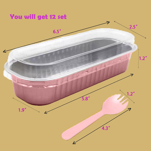12 Pack Mini Loaf Pans with Lids and Spoons, 6.8oz Disposable Aluminum Foil Baking Tins for Family Gatherings