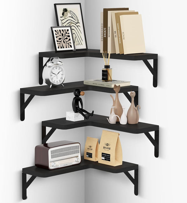 Muzilife Corner Floating Shelves Wooden Floating Shelve Set of 4, Wall Mounted