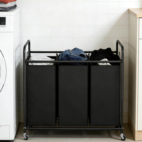 3-Bag 35.6 Gal(135 LINZINAR Laundry Basket, Black Laundry Hamper, L) Laundry Sorter Cart Laundry Room Organization