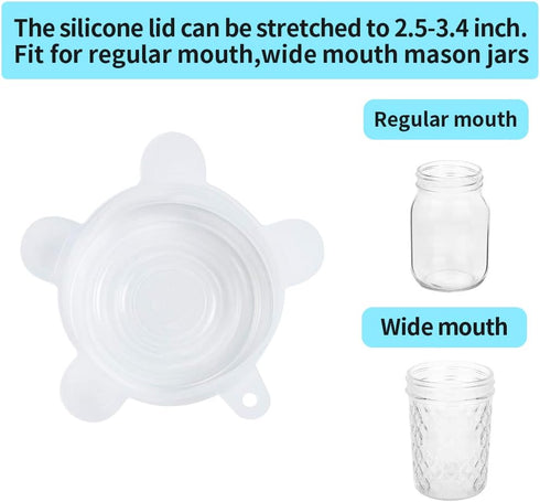 Webake Silicone Stretch Lids 10 Pack for Regular and Wide Mouth Mason Jar, Reusable Food Storage Covers