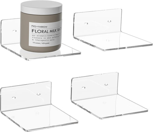 6 Inches Clear Small Wall Shelves, Acrylic Floating Shelf for Small Space,