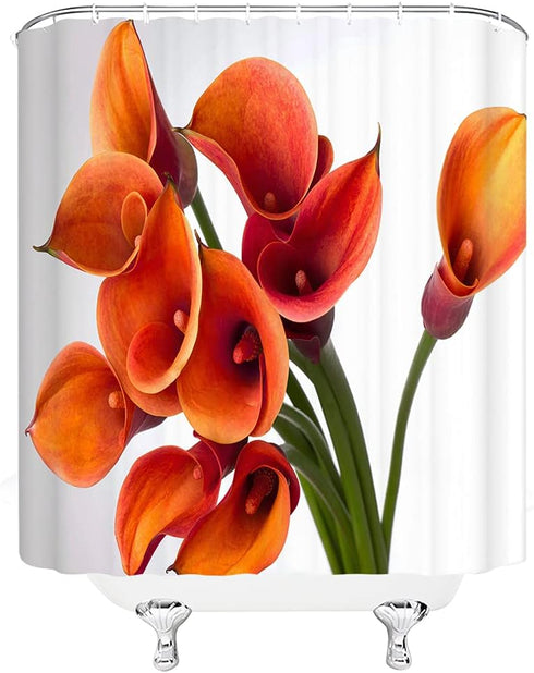 Orange Flower Shower Curtain - Burnt Orange Calla Lily Floral Beautiful Romantic Love Spring Decorative Polyester