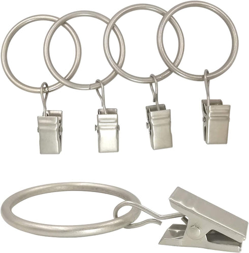 40 Pack Curtain Rings with Clips, Drapery Clips with Rings, Matte Silver, Fits up to 1 in Curtain Rod, 1.26 in Diameter