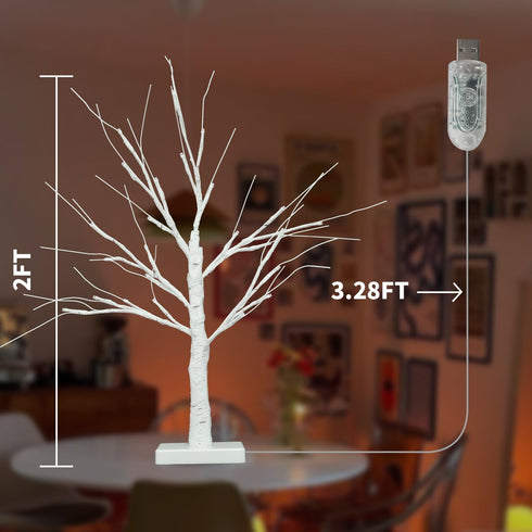2FT 18 Dimmable, 2 Pack Smart Birch Tree with LED Lights, Bluetooth App Controlled, Modes, Timer, Music Sync, Warm