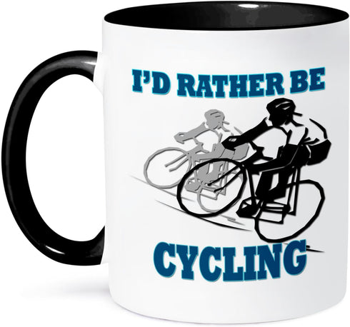 3dRose "I'd Rather Be Cycling" Funny Quotes Ceramic Mug, Black, 11 oz