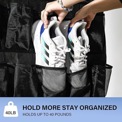 Teikou 24 Over the Door Shoe Organizer, Large Breathable Mesh Pockets, Hanging Storage Holder, Hanging Shoe