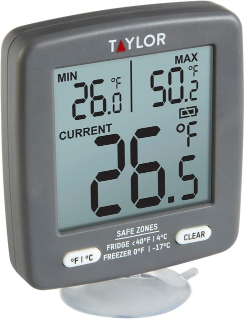 Taylor LCD Display Digital Kitchen Thermometer - Refrigerator/Freezer Min/Max Display, Gray (1 Count)