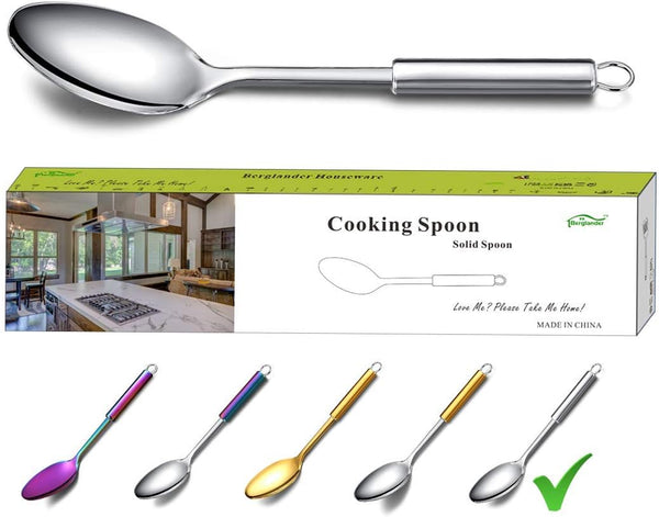 Berglander Solid Spoon, Stainless Steel Cooking Spoon, Basting Spoon, Non-Stick, Heat Resistant, Dishwasher Safe