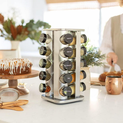 20 5-Year Countertop 3 oz Orii Jar Rotating Spice Rack with Spices Included & Free Spice Refill Program Stainless Steel