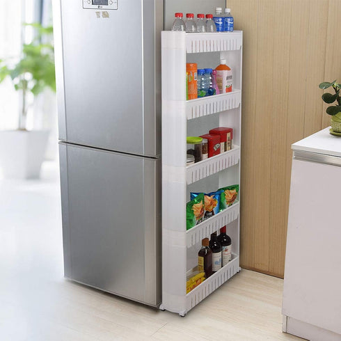 Laundry Room Organizer, Mobile Shelving Unit with 5 Large Storage Baskets for Narrow Spaces