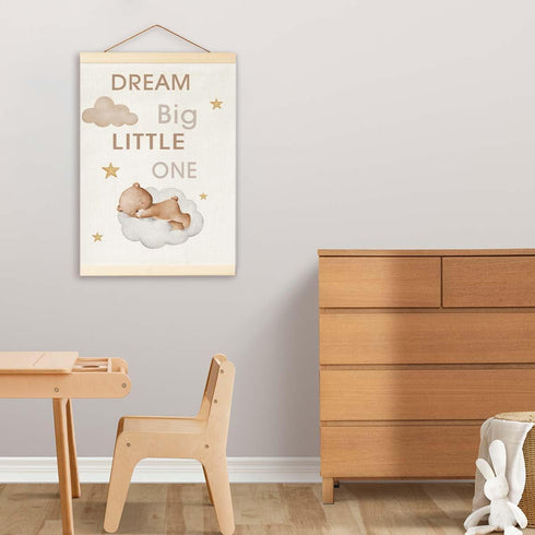 Fisahat Teddy Bear Nursery Banner Decor, Cute Sleeping Baby Bear Inspirational Kids Wall Decor for Toddler Playroom