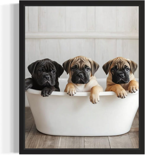 Mastiff in Bathtub Wall Art Print Poster, Dog Lover Puppy Nursery Bathroom
