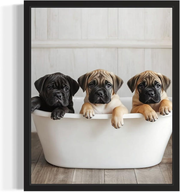 Mastiff in Bathtub Wall Art Print Poster, Dog Lover Puppy Nursery Bathroom