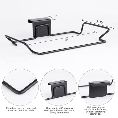 Large Stainless Steel Trash Bag Holder for Kitchen Cabinets Doors and Cupboards, Black