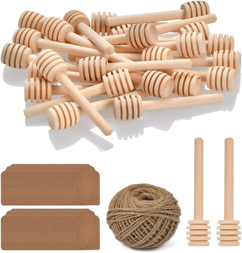 FOCCTS 100pcs Honey Dipper Sticks, 3 inch Wooden Honey Dipper Honey Stirrers Honey