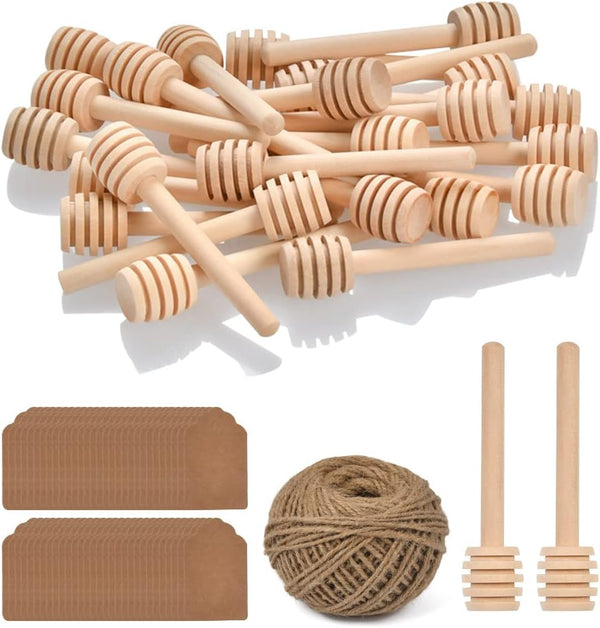 FOCCTS 100pcs Honey Dipper Sticks, 3 inch Wooden Honey Dipper Honey Stirrers Honey