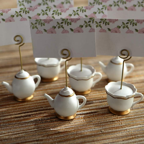 Kate Aspen Place Card Holders, Tea Time Whimsy, Teapot and Teacup, Set of 6, Pink