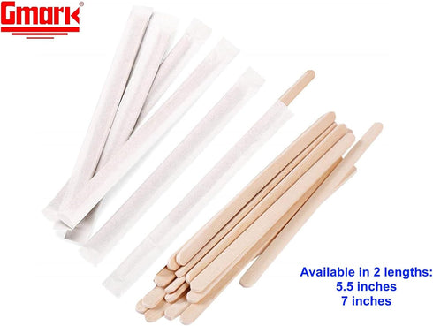 Gmark Individually Wrapped 5.5" Coffee Stir Sticks, Eco Friendly Natural Birch Stirrers for Hot Drinks - 500pc