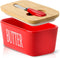 Hasense Large Butter Dish with Lid and Knife, Airtight Butter Keeper Container for Countertop, Red