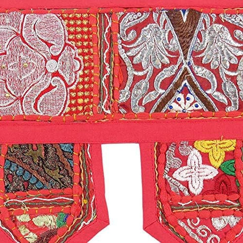 Eyes of India Window Door Valance Toran Patchwork Wall Hanging, Bohemian Accent, Red 14" x 78"