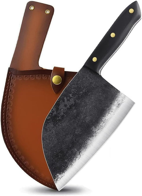 Freelander Heavy Duty Serbian Chef Knife, Hand-Forged Meat Cleaver, Full Tang High-Carbon Steel Butcher Knife with