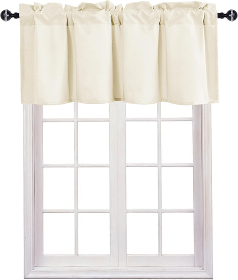 JIUZHEN Ivory Valance Curtains for Kitchen Window, 52 x 18 Inches, 1 Panel, Thermal Insulated for Living Room/Basement
