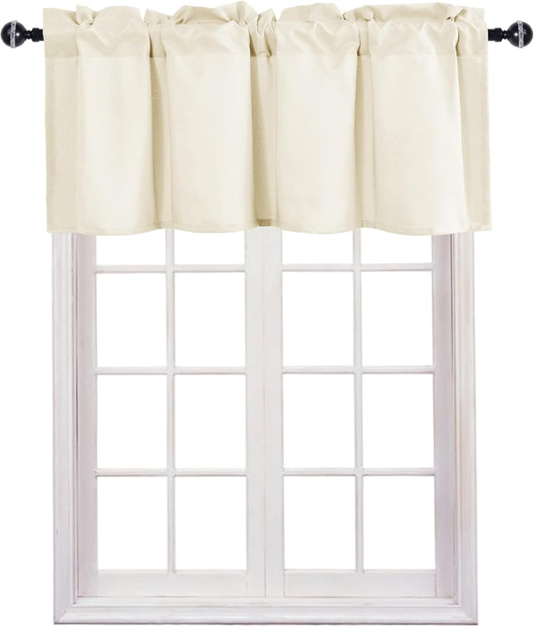 JIUZHEN Ivory Valance Curtains for Kitchen Window, 52 x 18 Inches, 1 Panel, Thermal Insulated for Living Room/Basement