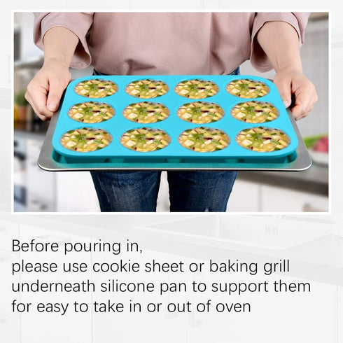 CAKETIME Silicone Muffin Pan Set - Mini 24 Cups and Regular 12 Cups Nonstick Food Grade Molds