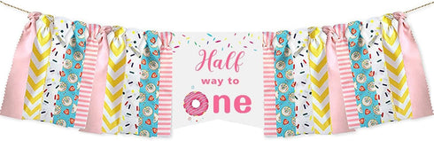 Mccalwell Donut Half Birthday Highchair Banner Decorations, 'Half Way to One' Highchair Banner
