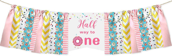 Mccalwell Donut Half Birthday Highchair Banner Decorations, 'Half Way to One' Highchair Banner