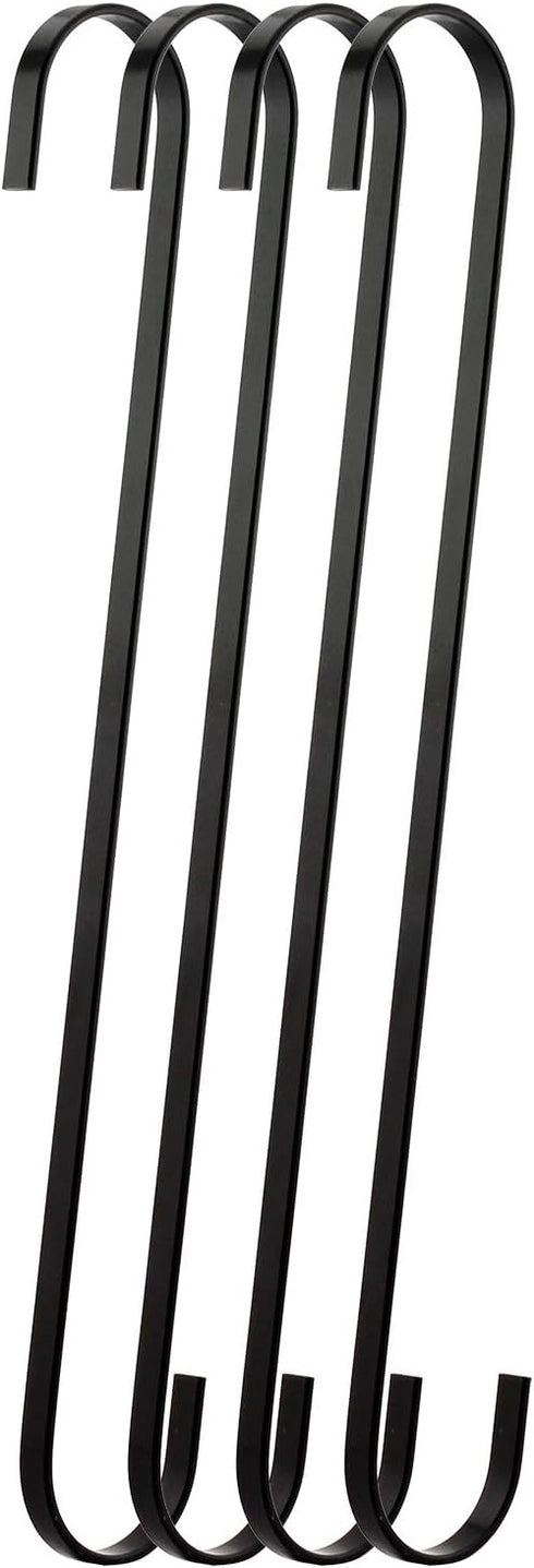 4-Pack 12 Inch Black Chrome Finish Steel Hanging Flat Hooks, Heavy-Duty S Hooks for Kitchenware, Pots, Utensils