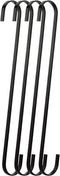 4-Pack 12 Inch Black Chrome Finish Steel Hanging Flat Hooks, Heavy-Duty S Hooks for Kitchenware, Pots, Utensils