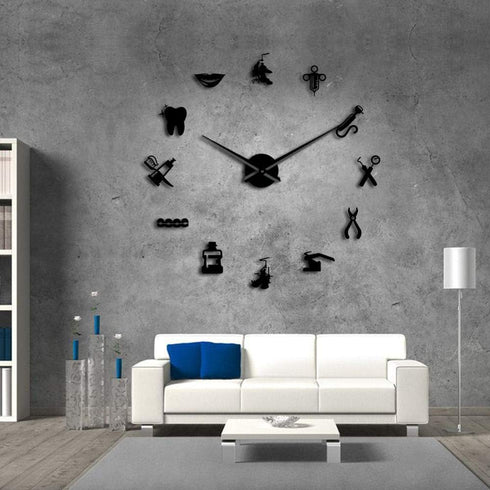 The Geeky Days Dentist Sign - Giant DIY Large Wall Clock with Mirror Effect Dental Clock Wall Art Home Decor