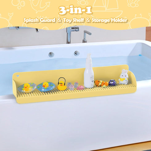 24 Inch 10 Bathtub Splash Guard with Suction Cups, Silicone Tub Water Splash Guard for Bathtub, Bath Toy Tray Holder