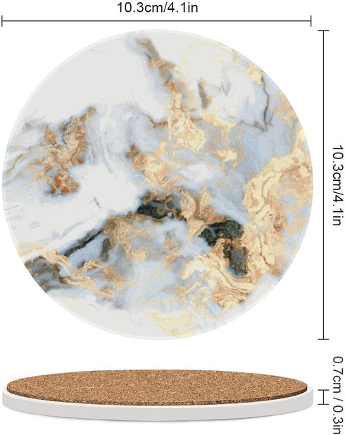 Sets 6 Coasters for Drinks Absorbent with Holder,Abstract White Gold Marble of Durable Cup Coaster for Coffee Table
