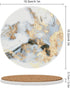 Sets 6 Coasters for Drinks Absorbent with Holder,Abstract White Gold Marble of Durable Cup Coaster for Coffee Table
