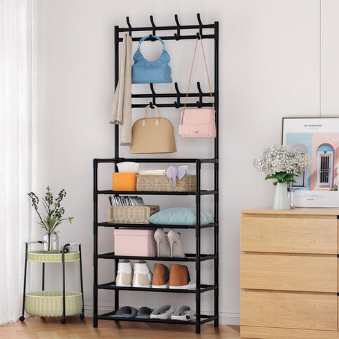 FDSDEFEN 5-Tier 8 Entryway Coat Rack, Coat and Shoe Rack, Entryway Bench Storage Organizer with Hooks for Bedroom