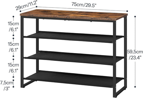 HOOBRO Shoe Rack, 4 Tier Shoe Storage Organizer with 3 Oxford Fabric Shelves, Holds 12-16 Pairs for Entryway Closet