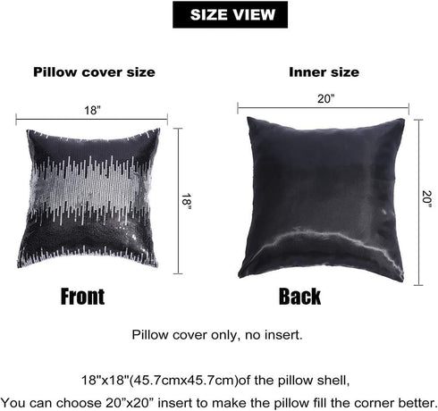 Eternal Beauty Sequin Pillow Covers, Glitter Decorative Pillowcase Set of 2 for Couch Sofa Bed Living Room, 18x18