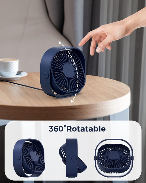 RJVW Small USB Desk Fan, 3 Speeds Portable Table Fan, 4 Inch Mini Fan, 360° Rotatable for Home Office