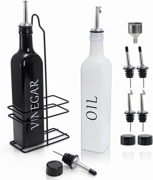 Tebery 2 Pack Oil and Vinegar Dispenser Set with Caddy Holder, 17oz
