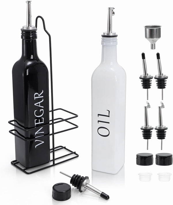 Tebery 2 Pack Oil and Vinegar Dispenser Set with Caddy Holder, 17oz