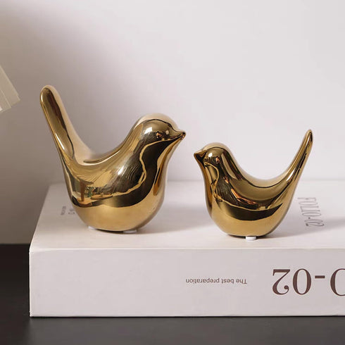 GJFASGF 2 Small Animal Statues, Gold Bird Figurines Home Decor, Modern Home Decorative, Ceramic Decor for Office